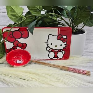 Hello Kitty red and white Ceramic Sushi Plate Set nib. approximately sushi dish